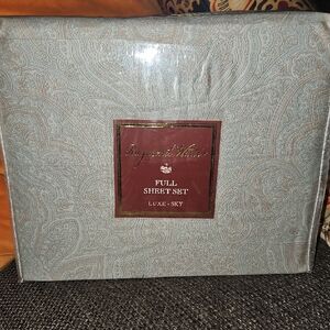 Raymond Waites Luxe Sky 4 Piece Full Sheet Set - Blue/Gray And Cream Pattern.
